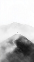 Lone person on fog landscape. 