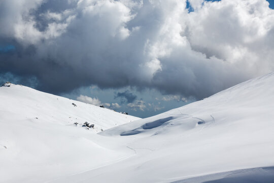 Breathtaking scenery on the snowy slopes of Kaimaktsalan ski center, Edessa, Greece