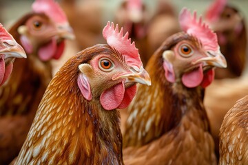 Fototapeta premium Laying Hens on Poultry Farm: Small business entrepreneur in rural agriculture