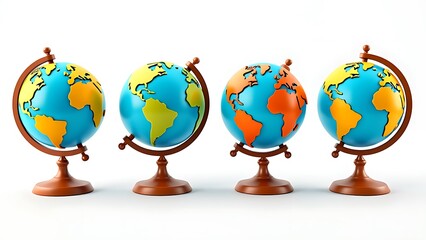 Globe 3d icons and objects collection, in cartoon style minimal on transparent, white background, isolate