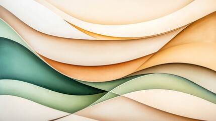 Abstract Curved Shapes in Green Beige and Orange