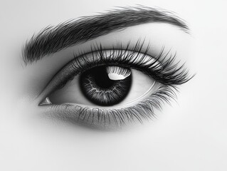 A striking black and white illustration highlights the intricate details of a human eye. the artwork emphasizes the eyelashes, iris, and texture, creating a captivating visual focus.