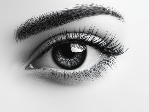A striking black and white illustration highlights the intricate details of a human eye. the artwork emphasizes the eyelashes, iris, and texture, creating a captivating visual focus.