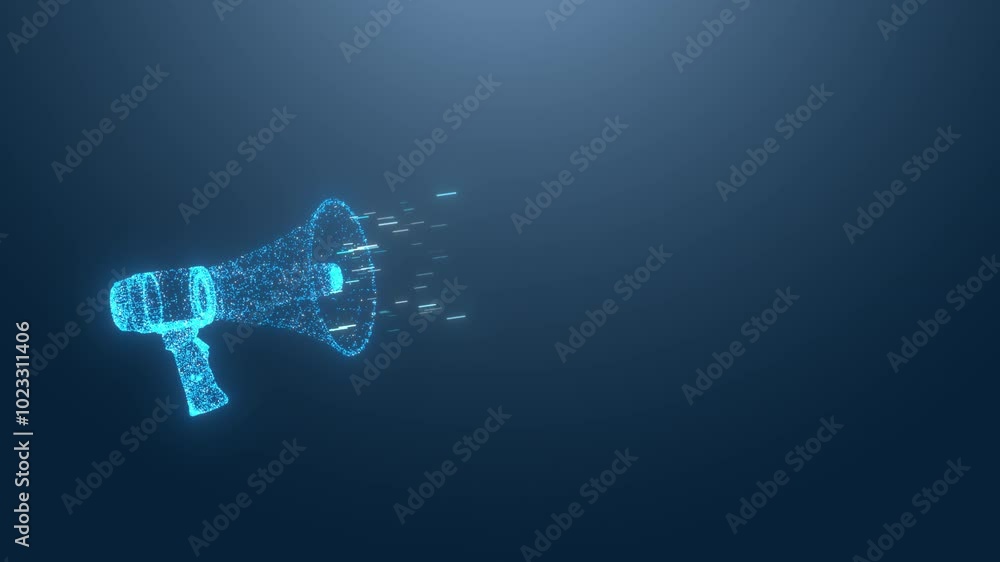 Poster megaphone emitting glowing particles, ideal for business concepts and announcements, with alpha chan