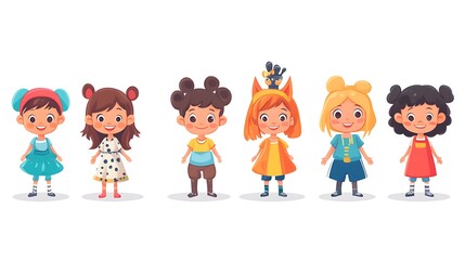 Fototapeta premium Colorful Cartoon Children Characters in Playful Poses