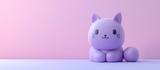 Adorable 3D rendered cartoon purple cat figurine or plush toy sitting on a minimalist pastel pink and purple backdrop  The cute kawaii kitty design has a soft