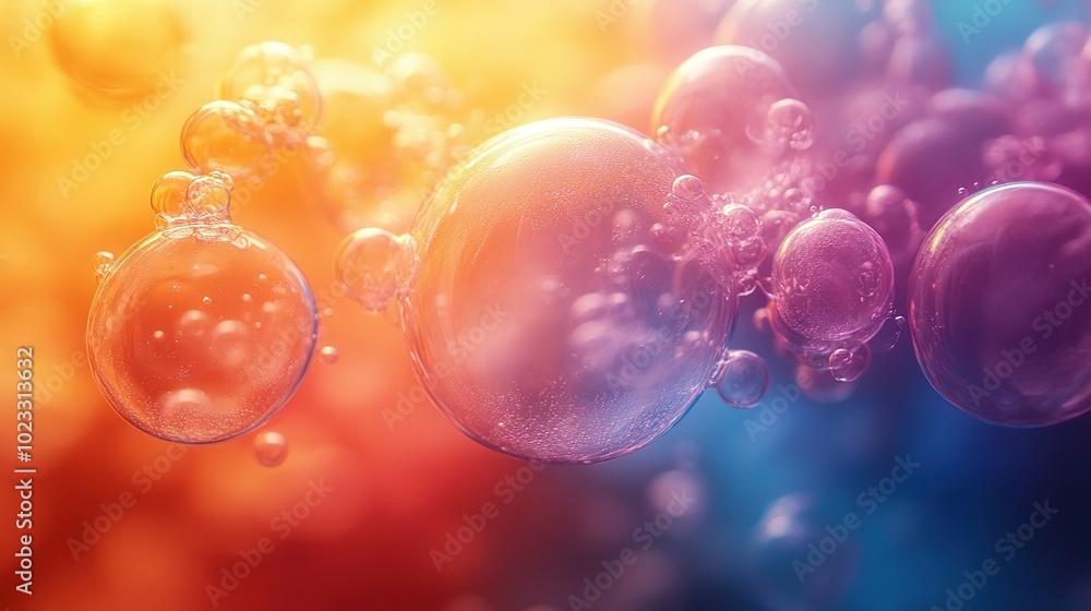 Aufkleber abstract macro photograph of water bubbles in a liquid with a colorful gradient background