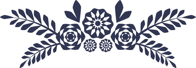 Abstract blossoming head of flowers and branches border line, continuous silhouette