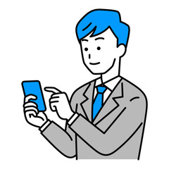 スマートフォンを操作するスーツの男性