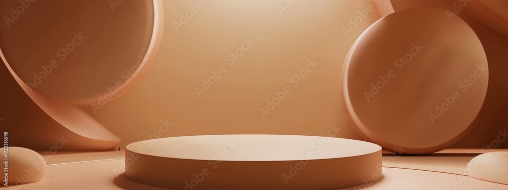 Poster minimalist studio with soft beige colors and circular shapes creating a serene atmosphere for design