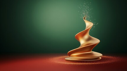 Abstract Gold Spiral with Glittering Dust on Red and Green Background