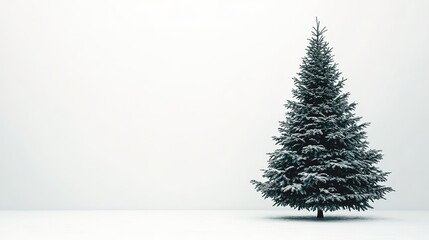 Minimalistic snowy pine tree on a blank background