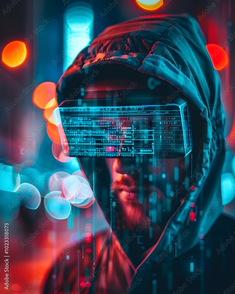 Poster hacker in augmented reality blurring lines between digital and reality