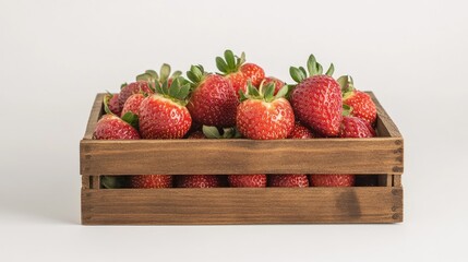 Freshly picked strawberries laid in a wooden crate, with space for your message nearby