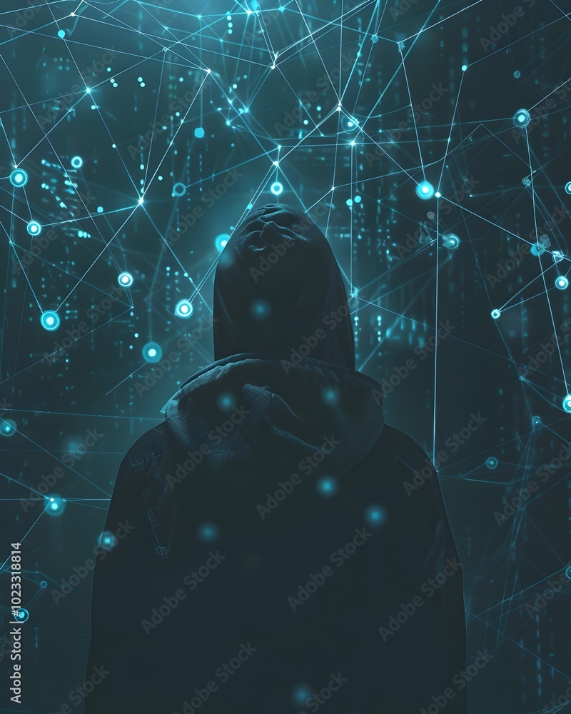 Poster hacker s networked influence across holographic data nodes