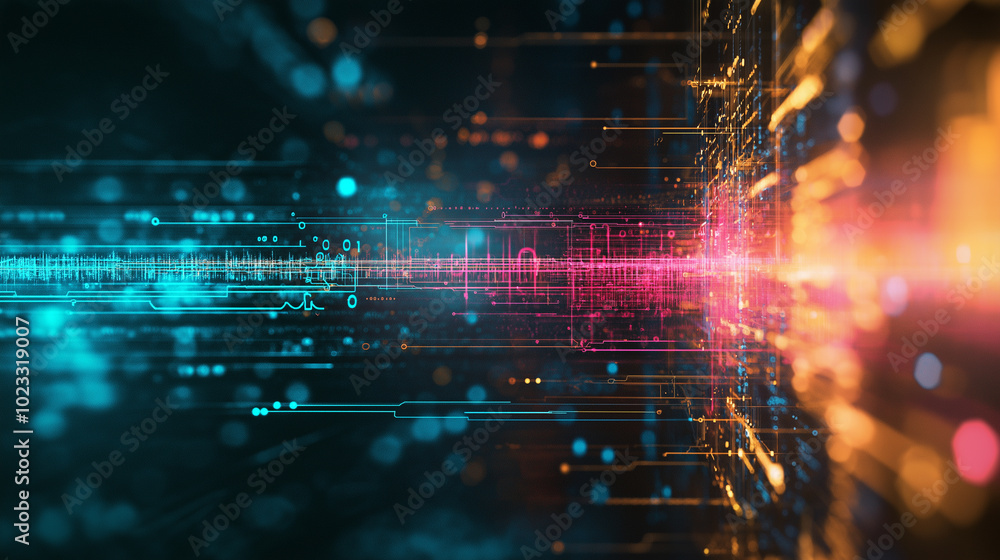 Poster a beauty futuristic abstract background in a high-tech style. shining lines and patterns resembling 