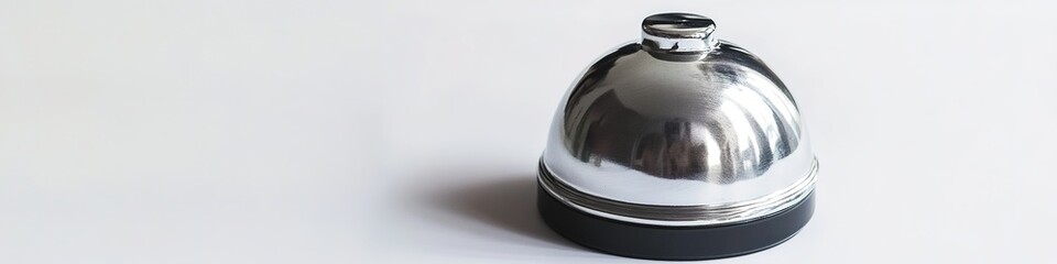 Silver service bell on white surface