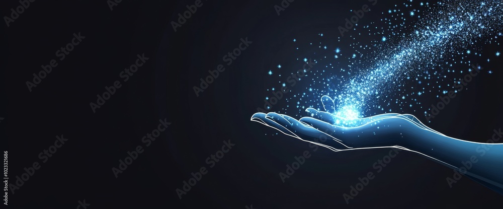 Poster in a modern digital structure aimed at efficient and secure communication, a hand interacts with the