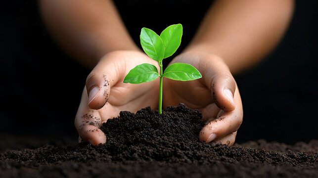 Close-up of hands planting seeds in the soil representing actions and their inevitable consequences Ultra-Realistic Photo Realistic 