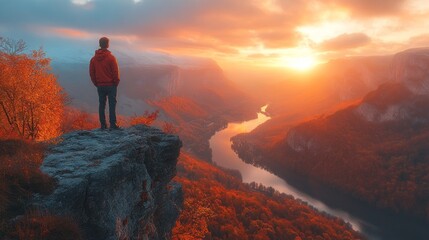 Concept of peace and tranquility, as the man takes in the breathtaking view