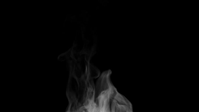 Trickle of Steam Slowly Rising from the Cup. White steam rises light, graceful twists on a black background. Slow motion. Footage is perfect for the layer with different blending modes.