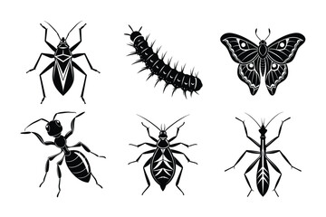 Minimalist Insect Silhouette Vector Icons Collection