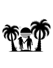 Sunset Lovers | Couple Vacation | Nature Scene | Tropical Beach | Sea View | Summer Vibes | Relationship Goals | Traveller Couple | Original Illustration | Vector and Clipart | Cutfile and Stencil