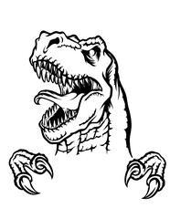 Peeking T-rex | T-rex Head | Wild Beast | Pre-historic | Peeking Dinosaur | Scary T-rex Face | Carnivorous | Tyrannosaurus Rex | Original Illustration | Vector and Clipart | Cutfile and Stencil
