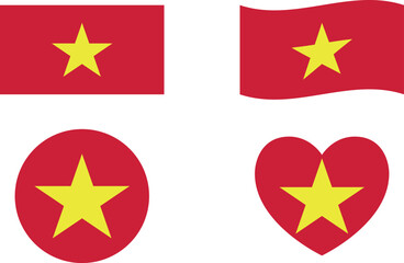 Vietnam flags set. Circle icon. waving flag. heart shape icon. Various designs