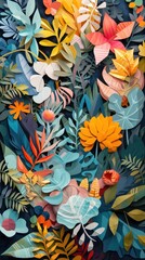 Fototapeta premium Colorful cut paper collage painting pattern nature.