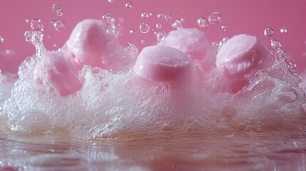 Fototapeta premium effervescent tablets dissolving in clear water creating a mesmerizing display of bubbles rising and scattering highlighting the playful nature of science in everyday life