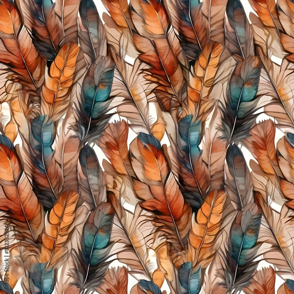 Wall mural elegant pattern of overlapping feathers in warm tones