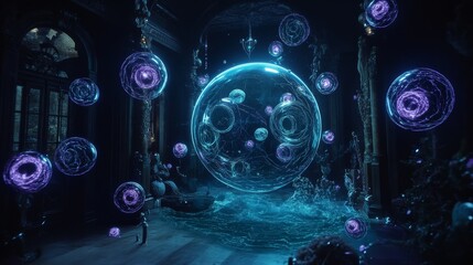 Obraz premium The illustration of the combination of protons and neutrons with electrons presents the fundamental forces governing atomic condensation and the complex balance between subatomic particles.