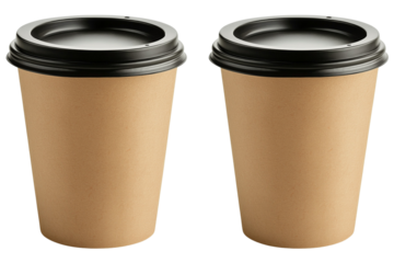 Minimalist Blank Kraft Coffee Cup for Takeaway isolate on white background, transparent PNG die cut.