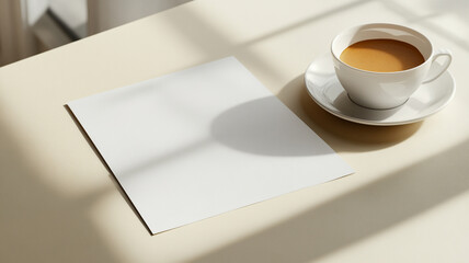 White blank paper sheet mockup with a coffee cup