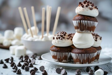 Chocolate cupcakes with marshmallow toppings