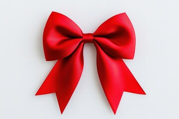 Fototapeta premium Red satin bow on white surface for gift decor concept