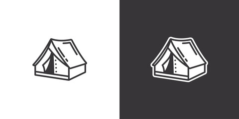Fototapeta premium Camping tent on white and black background. Original vector illustration in vintage style.