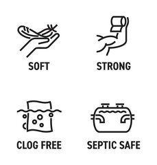 Toilet paper features bold icons - Soft, Strong, Clog-free, Septic-safe
