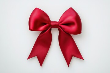 Red satin bow on white background, detailed texture