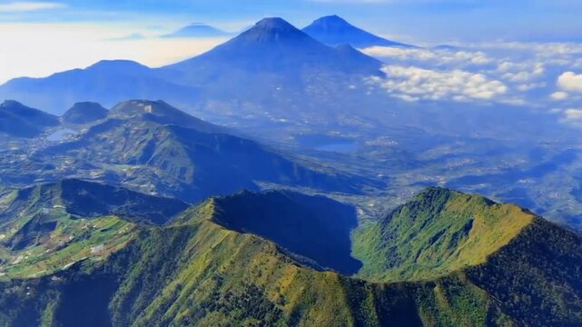 Stunning aerial view of volcanic mountains in Indonesia