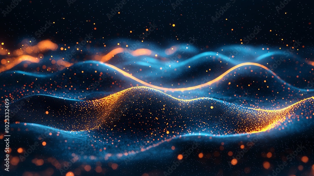 Poster a mesmerizing abstract image showcasing vibrant blue and orange waves, creating a sense of motion an