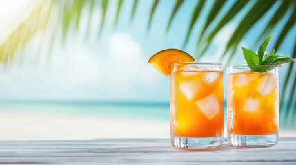 Refresh yourself with vibrant tropical cocktails served in clear glasses. Perfect for summer vibes, beach parties, and relaxation. Enjoy the sun!