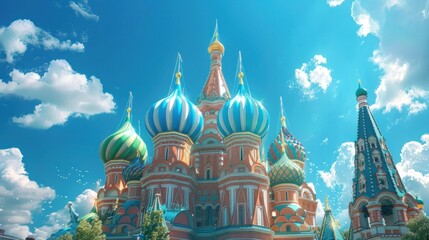 Obraz premium Stunning Onion Domed Cathedral in Moscow Russia Reaching Towards the Picturesque Sky with Dramatic Clouds