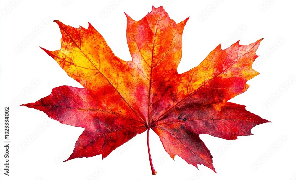 Poster a single autumn maple leaf on a white background with shadows, isolated without shadows