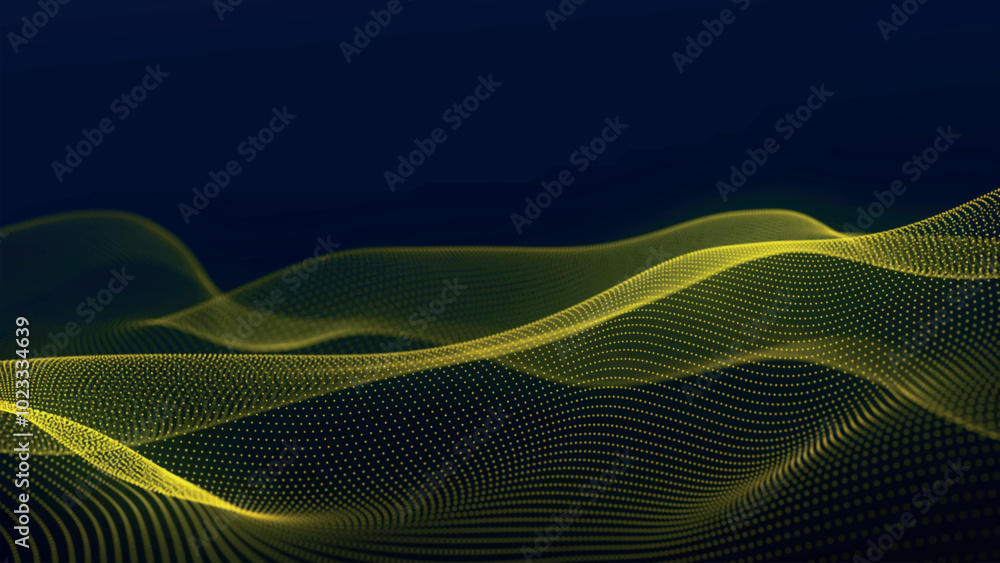 Poster futuristic point wave of particles. visualization of sound waves. technology or science banner. abst