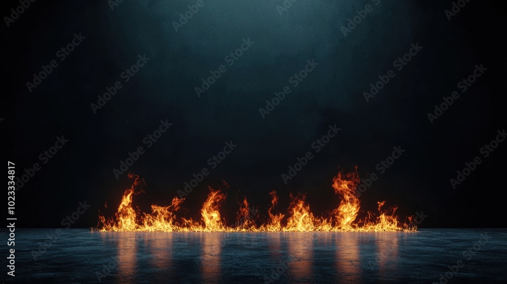 Poster a dramatic visual of flames flickering against a dark background, creating an intense and captivatin