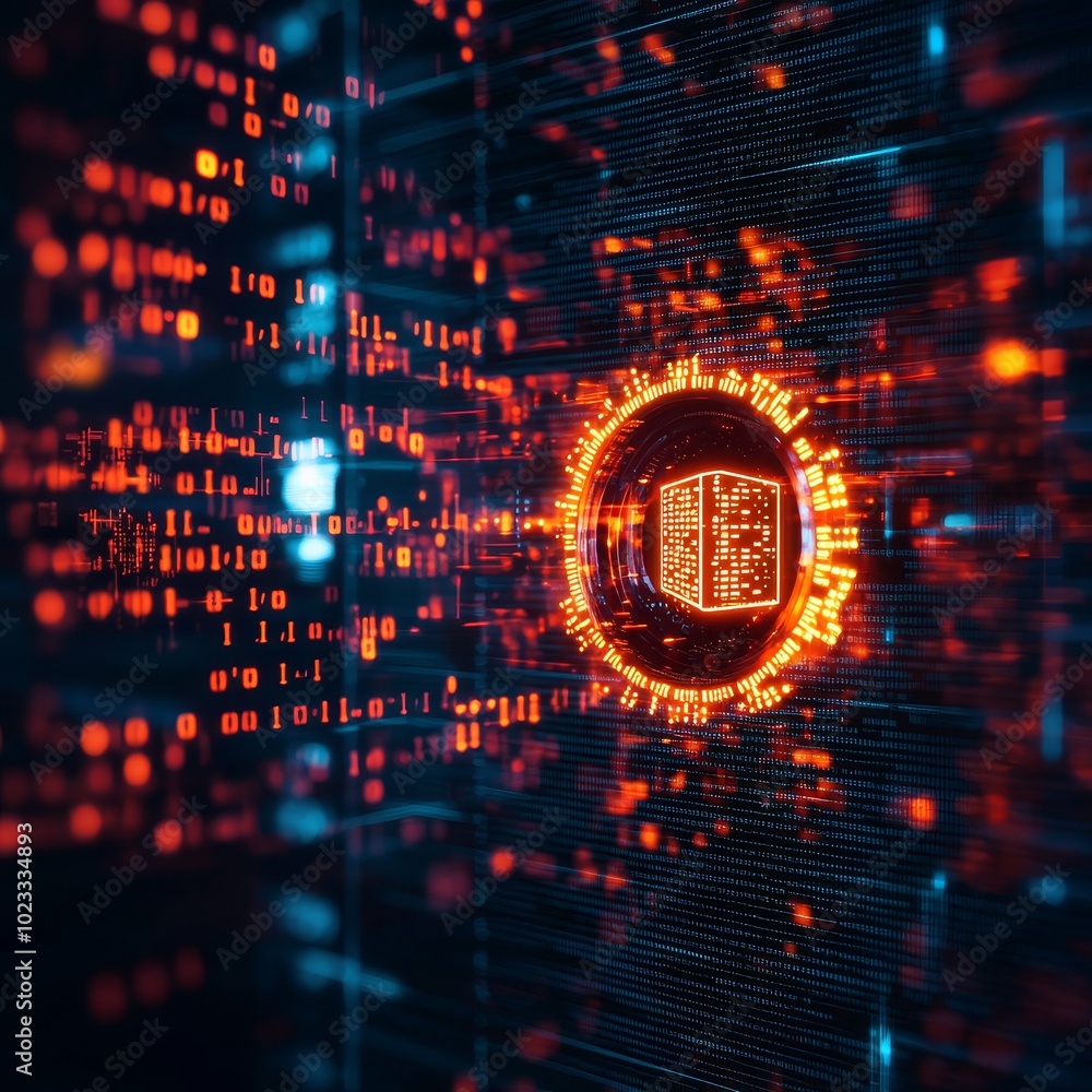 Poster abstract digital technology background with glowing elements.