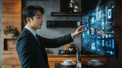 Man interacting with futuristic digital interface