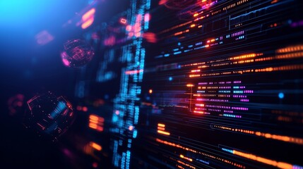 Abstract digital data flow with vibrant neon colors.